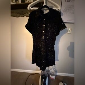 White Birch Black Velvet Sequin Top
